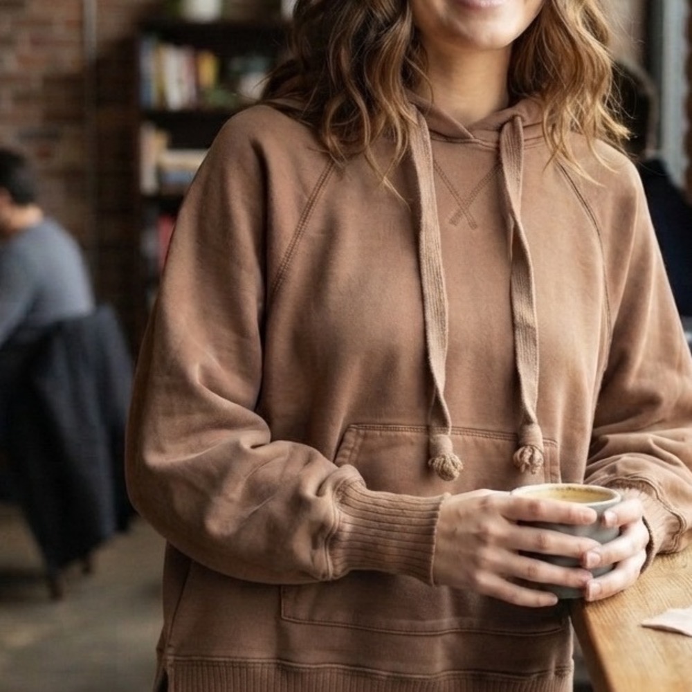 Vintage American‎ Eagle Brown Oversized Side Slit Hoodie Sweatshirt Womens XS